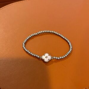Silver Beaded Bracelet with Floral Charm